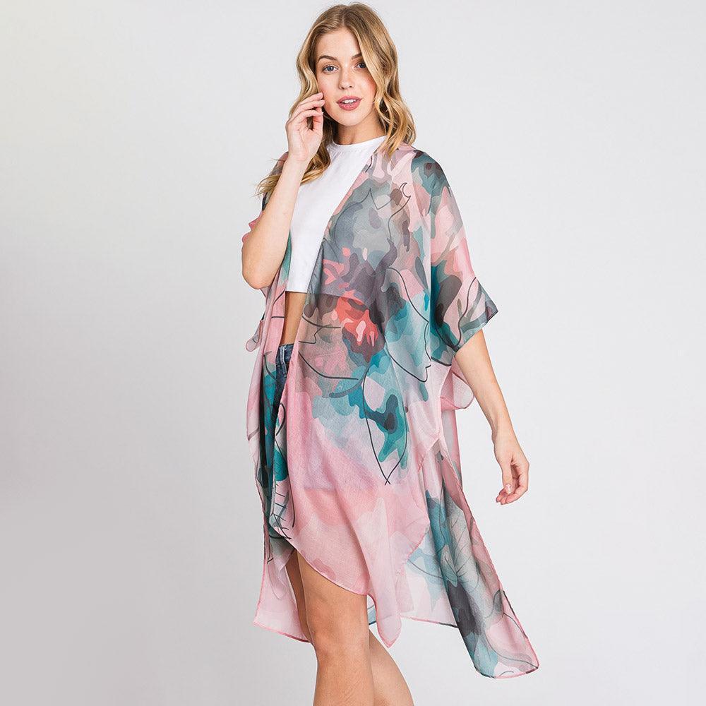 Green Abstract Watercolor Leaves Print Kimono Poncho - Jewelry Store by Erik Rayo