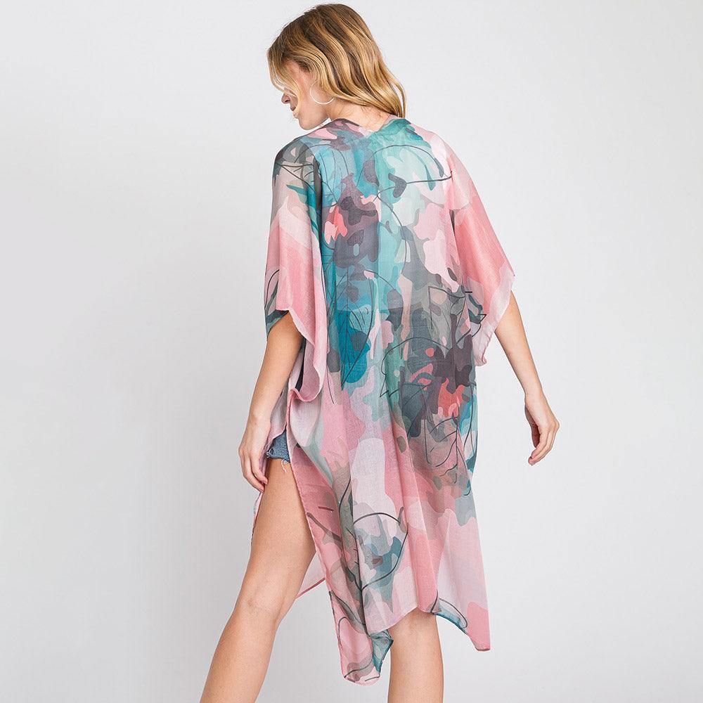 Green Abstract Watercolor Leaves Print Kimono Poncho - Jewelry Store by Erik Rayo