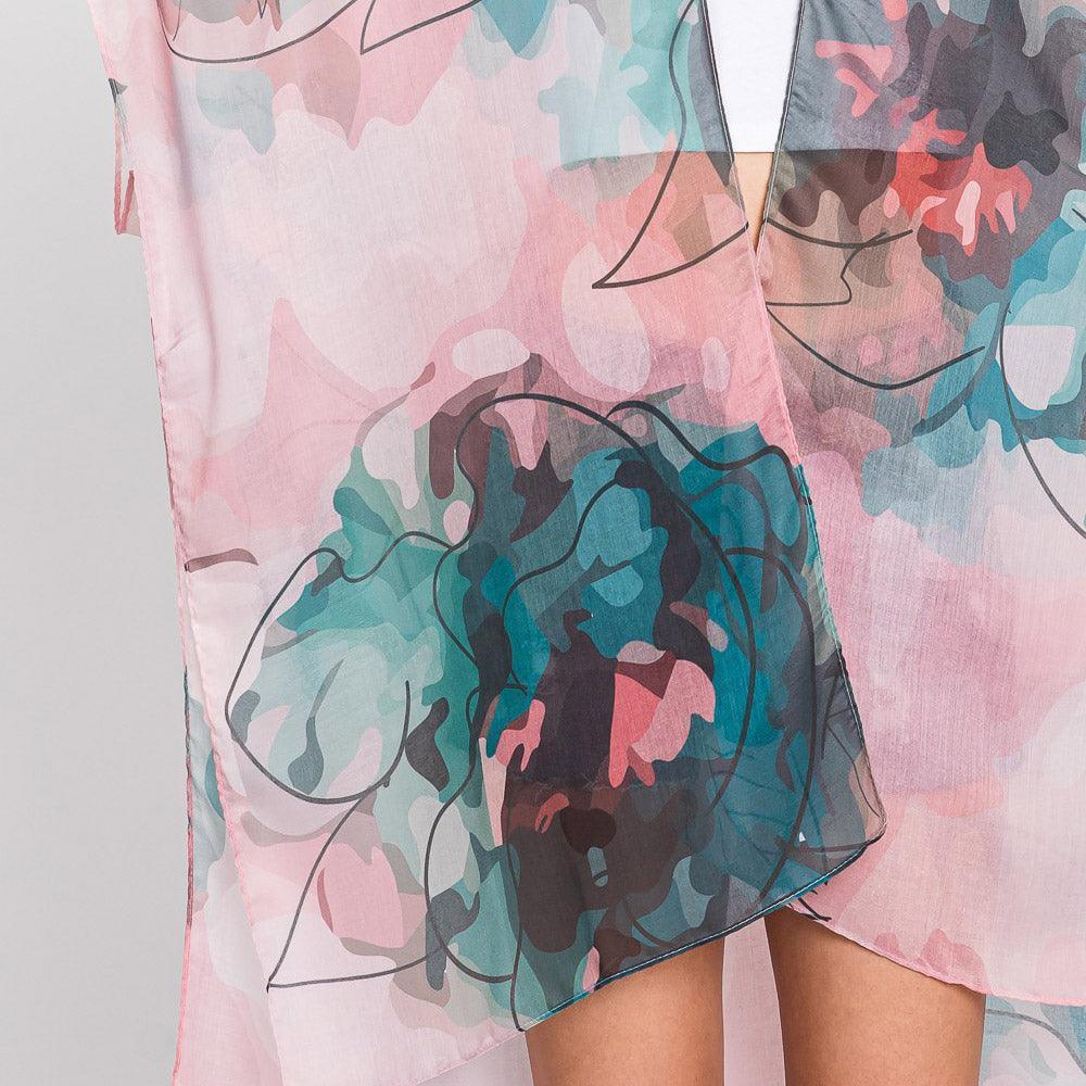 Green Abstract Watercolor Leaves Print Kimono Poncho - Jewelry Store by Erik Rayo