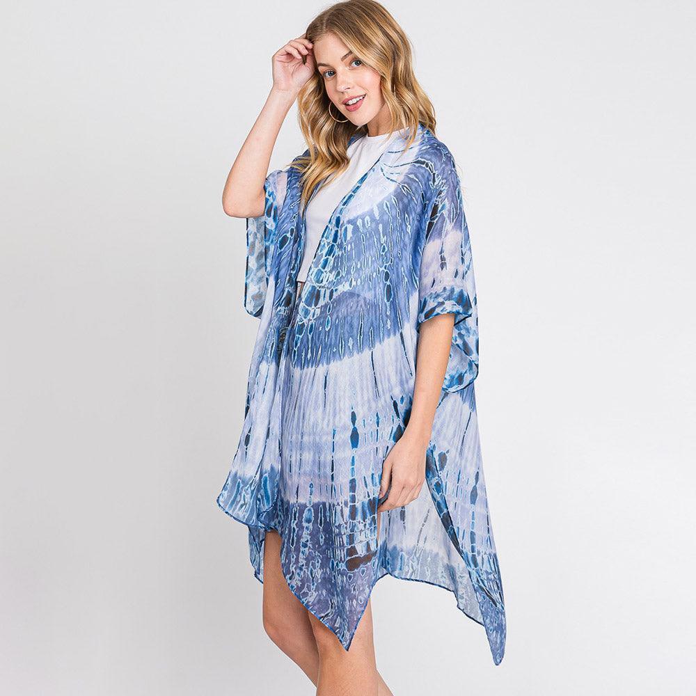Blue Tie Dye Print Kimono Poncho - Jewelry Store by Erik Rayo