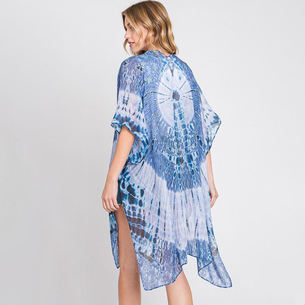 Blue Tie Dye Print Kimono Poncho - Jewelry Store by Erik Rayo