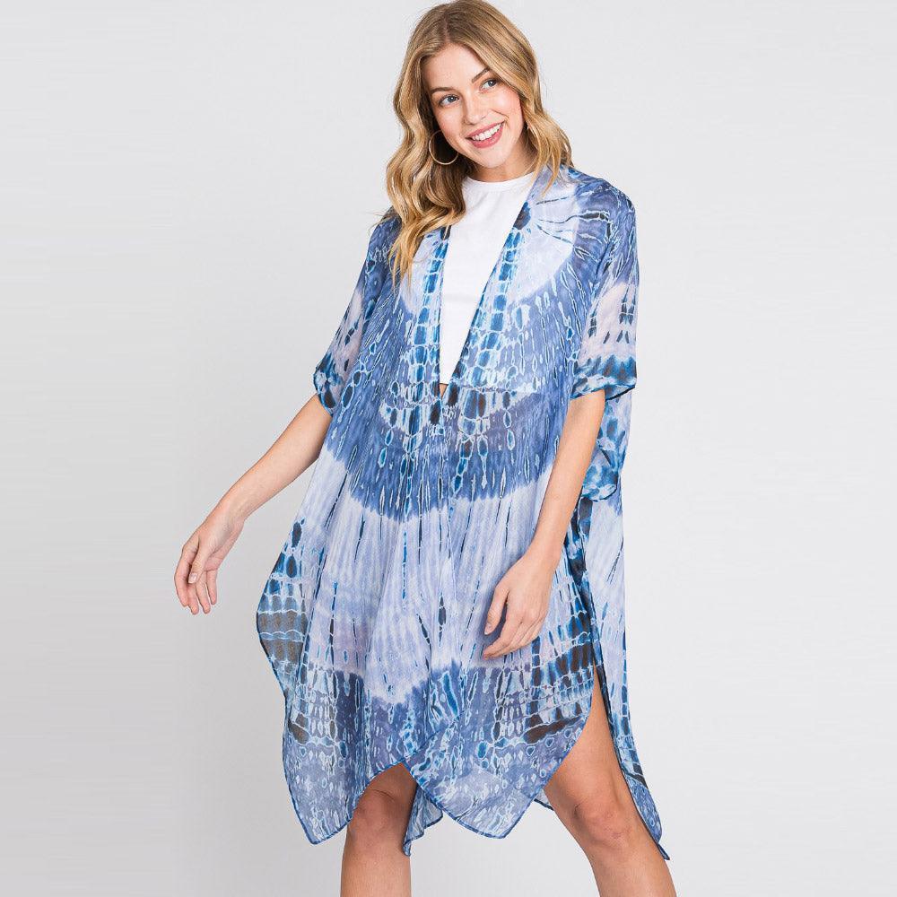 Blue Tie Dye Print Kimono Poncho - Jewelry Store by Erik Rayo