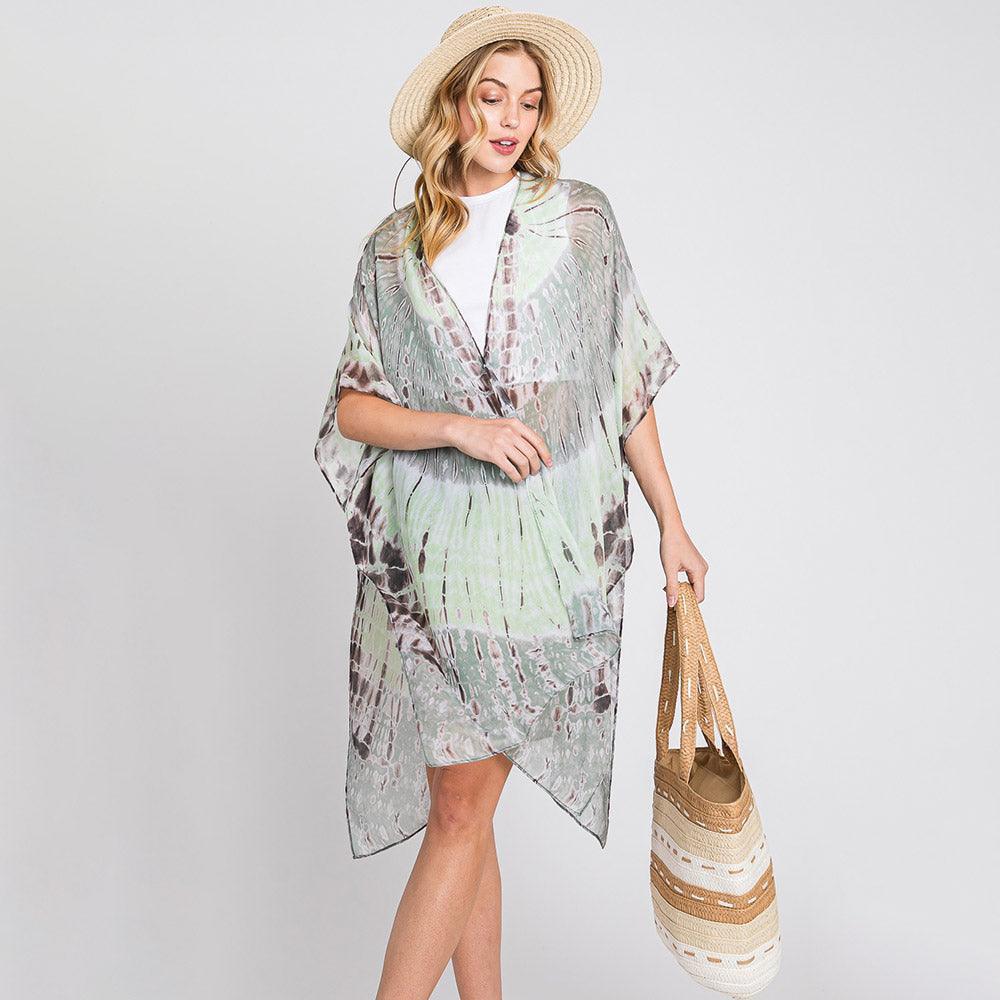 Olive Green Tie Dye Print Kimono Poncho - Jewelry Store by Erik Rayo