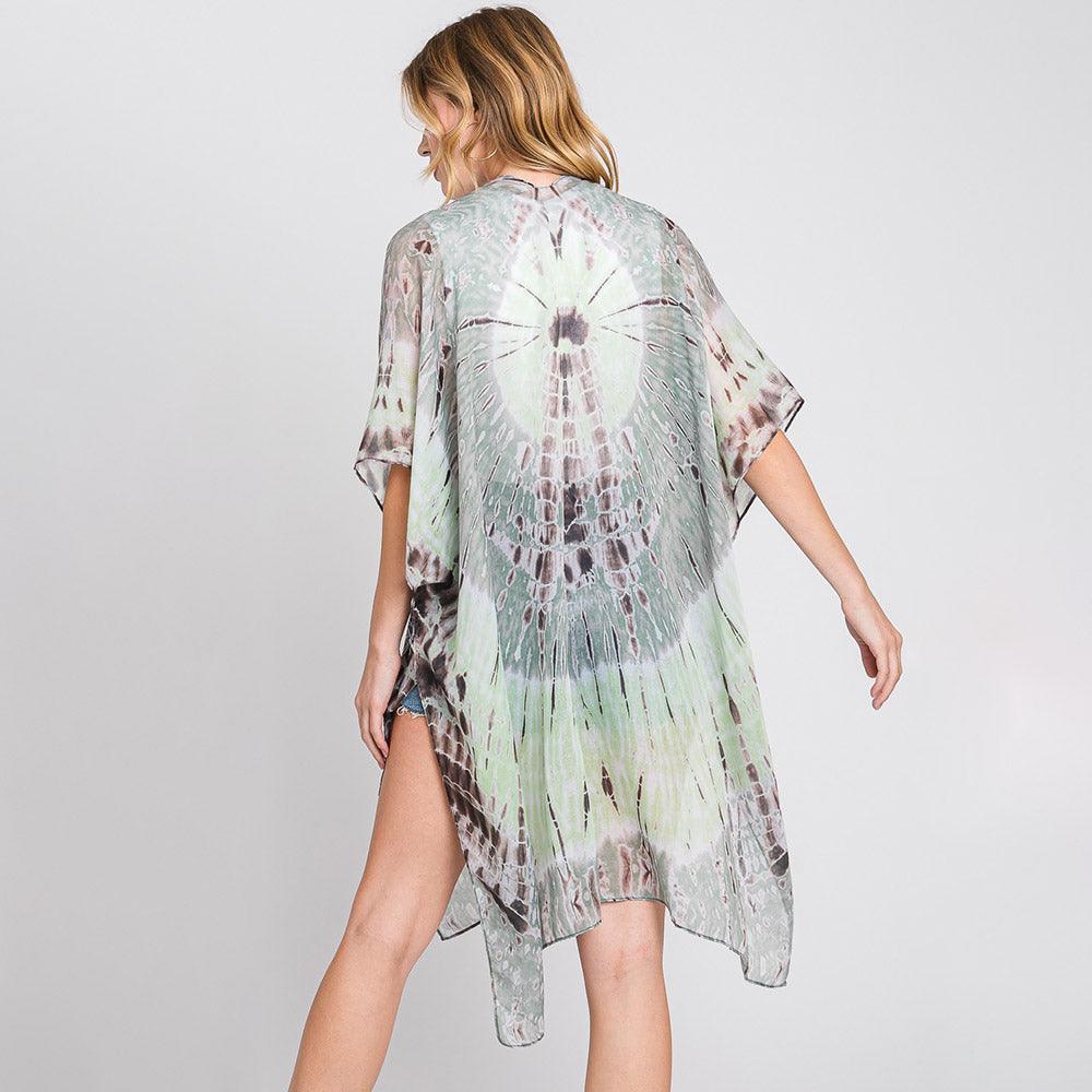 Olive Green Tie Dye Print Kimono Poncho - Jewelry Store by Erik Rayo