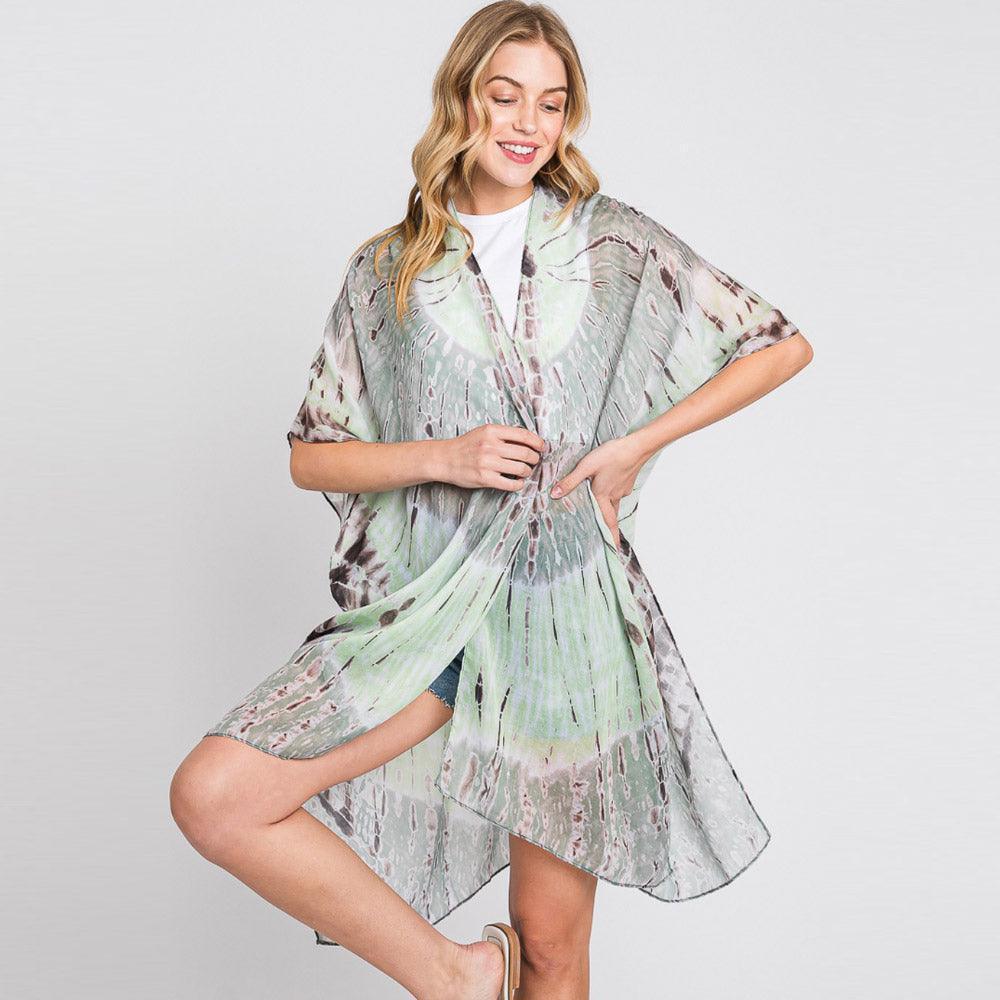 Olive Green Tie Dye Print Kimono Poncho - Jewelry Store by Erik Rayo