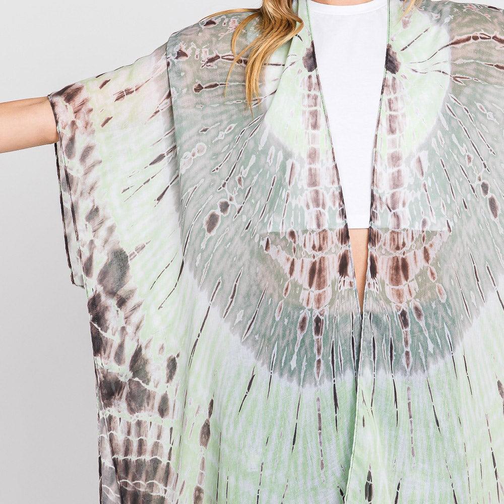 Olive Green Tie Dye Print Kimono Poncho - Jewelry Store by Erik Rayo
