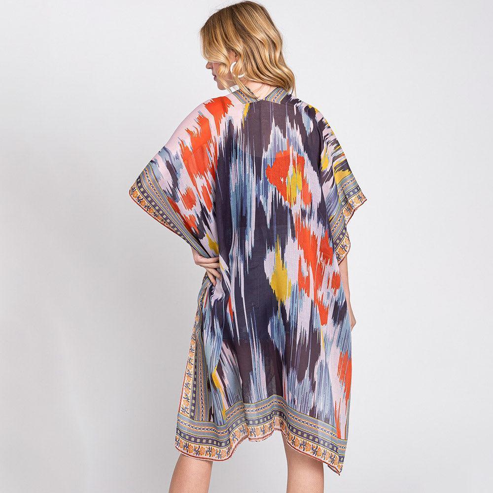 Navy Geometric Trim Tie Dye Print Kimono Poncho - Jewelry Store by Erik Rayo