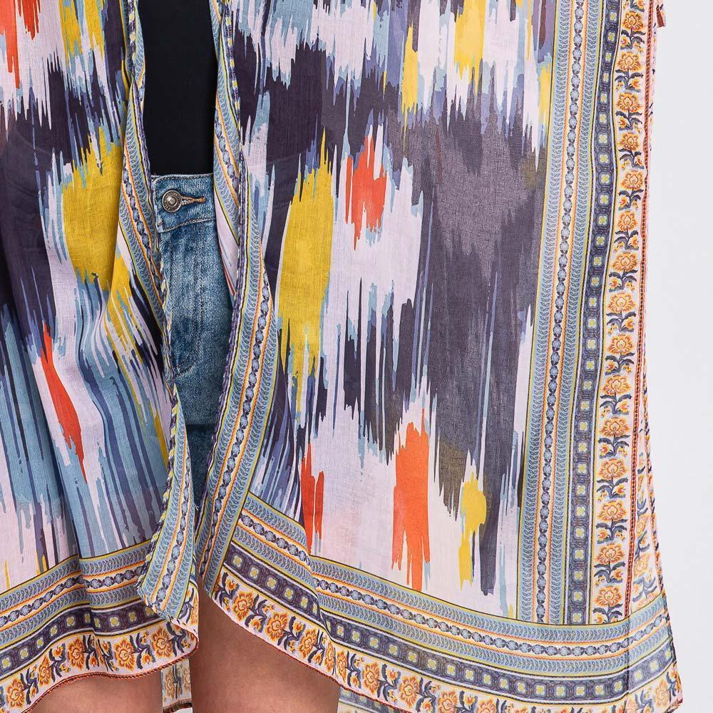 Navy Geometric Trim Tie Dye Print Kimono Poncho - Jewelry Store by Erik Rayo