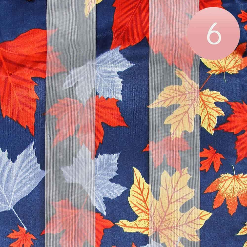 Navy 6PCS - Silk Feel Satin Autumn Leaves Print Scarf - Jewelry Store by Erik Rayo