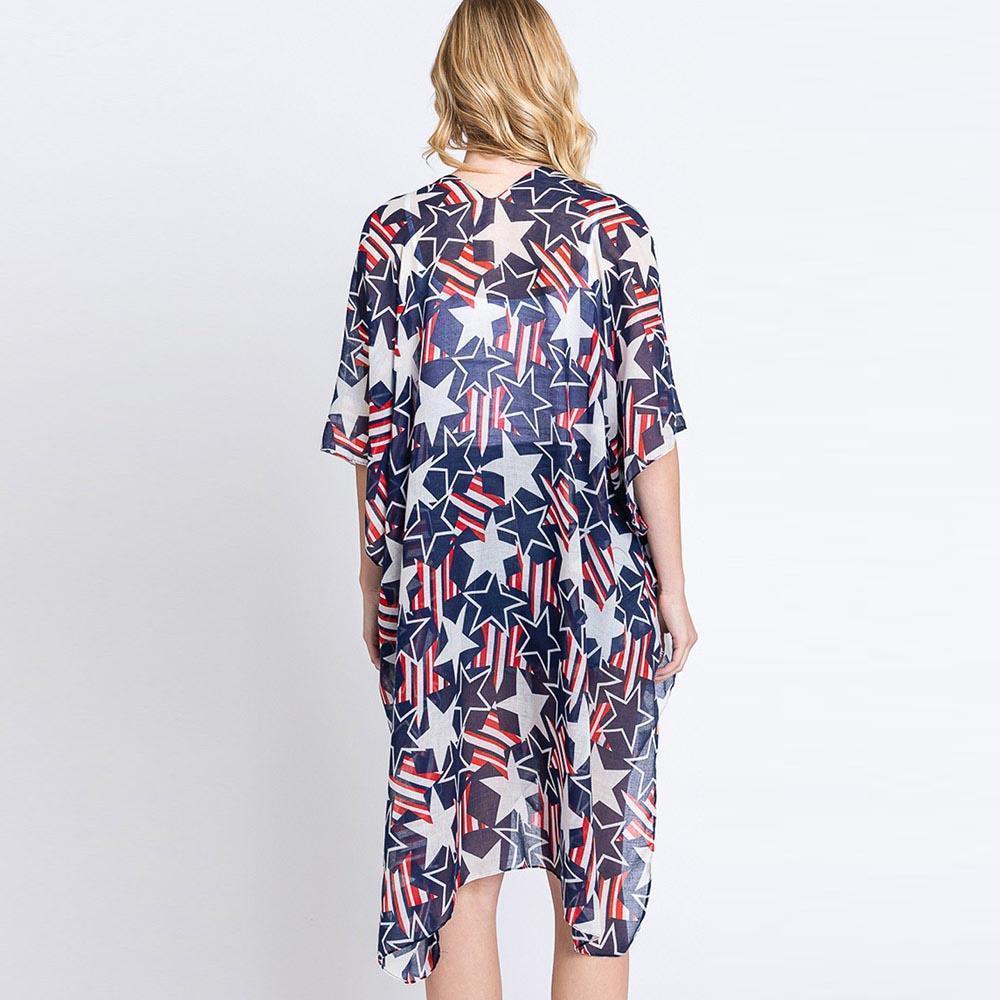 American USA Flag Star Print Kimono Poncho - Jewelry Store by Erik Rayo