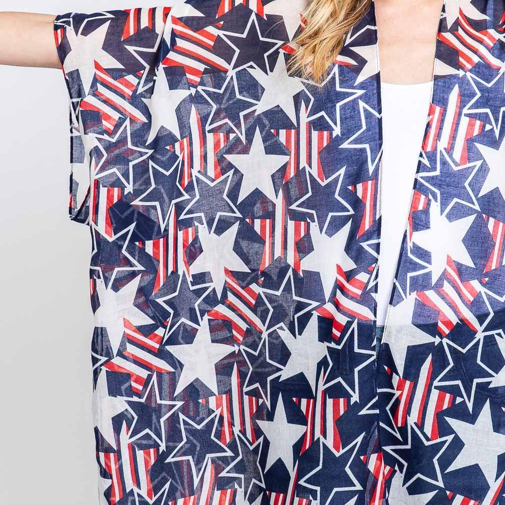 American USA Flag Star Print Kimono Poncho - Jewelry Store by Erik Rayo