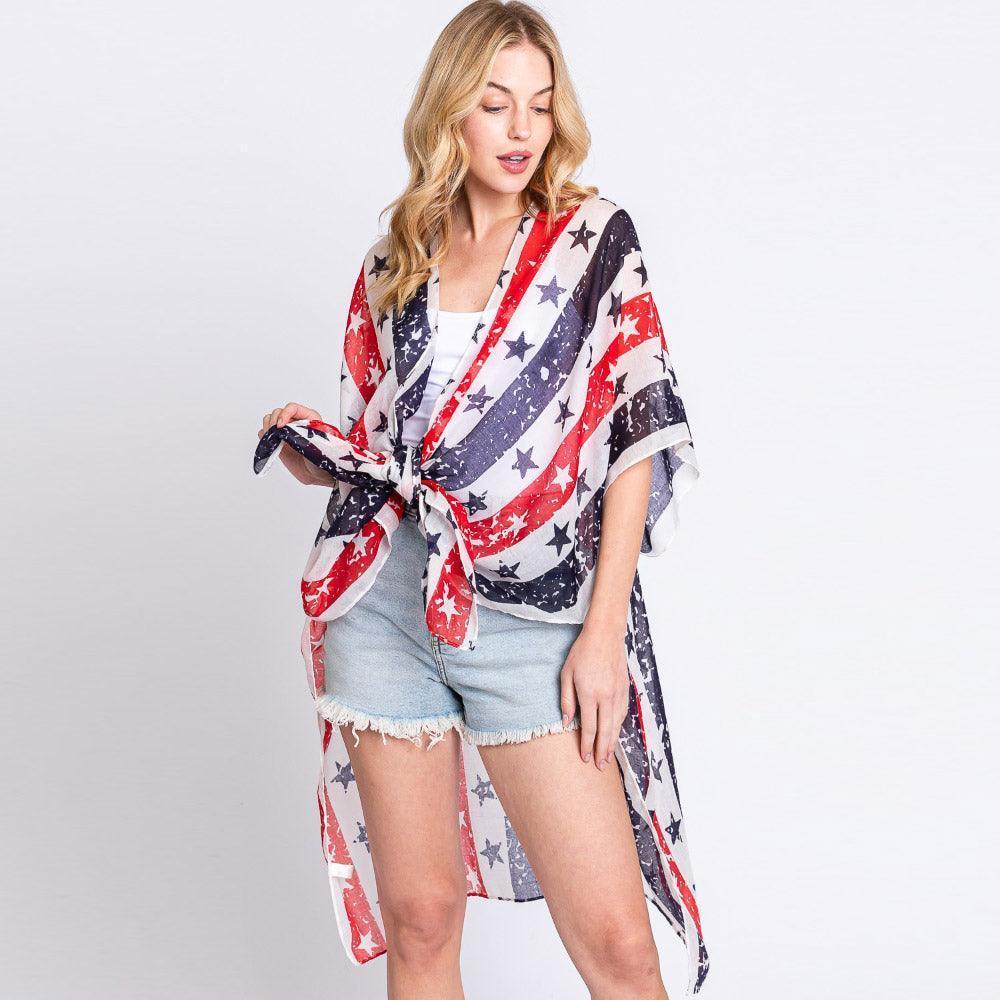 American USA Flag Star Print Kimono Poncho - Jewelry Store by Erik Rayo