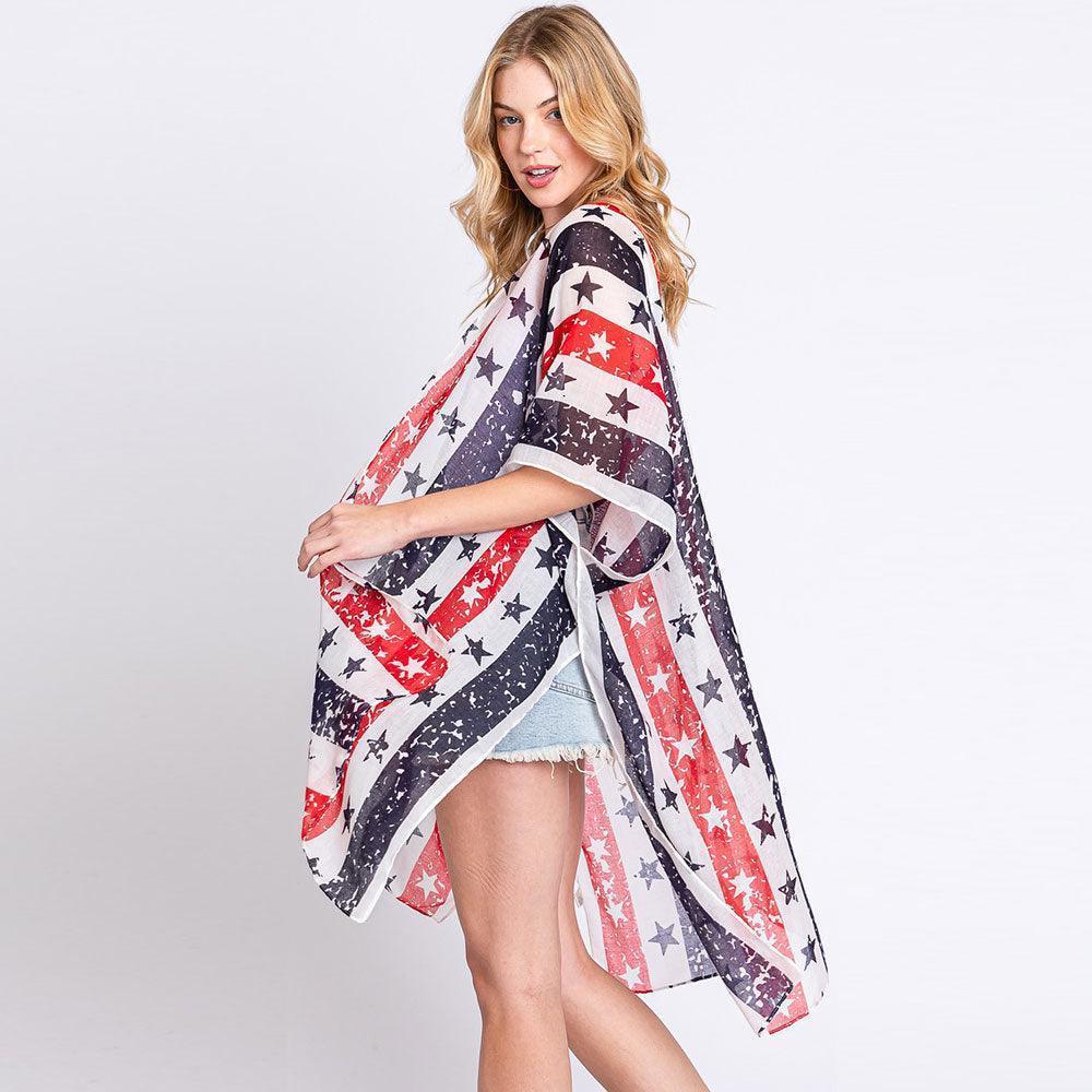 American USA Flag Star Print Kimono Poncho - Jewelry Store by Erik Rayo