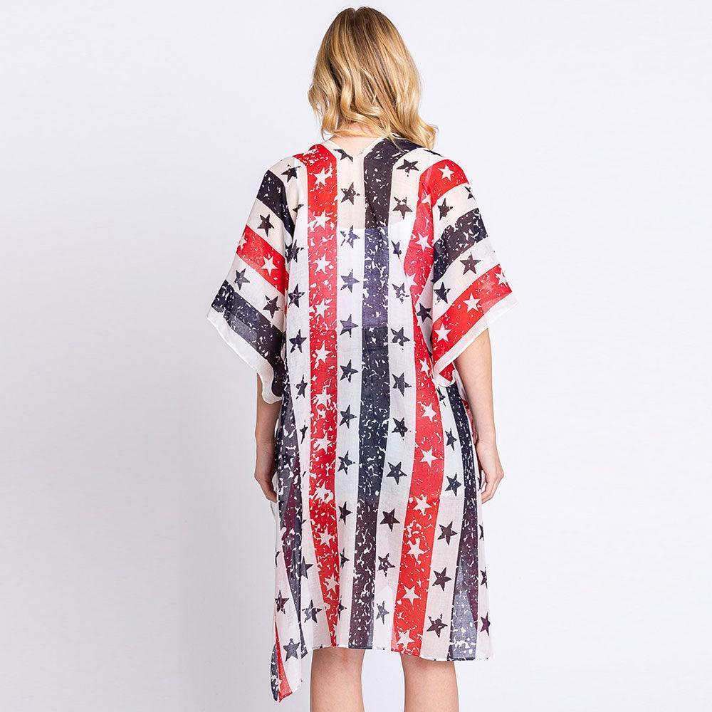 American USA Flag Star Print Kimono Poncho - Jewelry Store by Erik Rayo