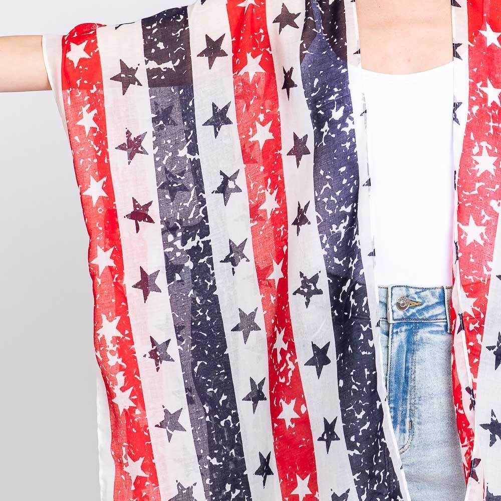 American USA Flag Star Print Kimono Poncho - Jewelry Store by Erik Rayo