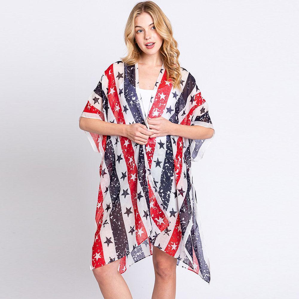 American USA Flag Star Print Kimono Poncho - Jewelry Store by Erik Rayo
