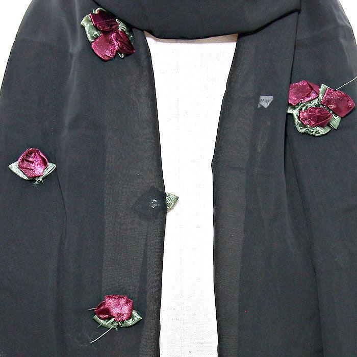 Black Ribbon Flower Accented Scarf - Jewelry Store by Erik Rayo