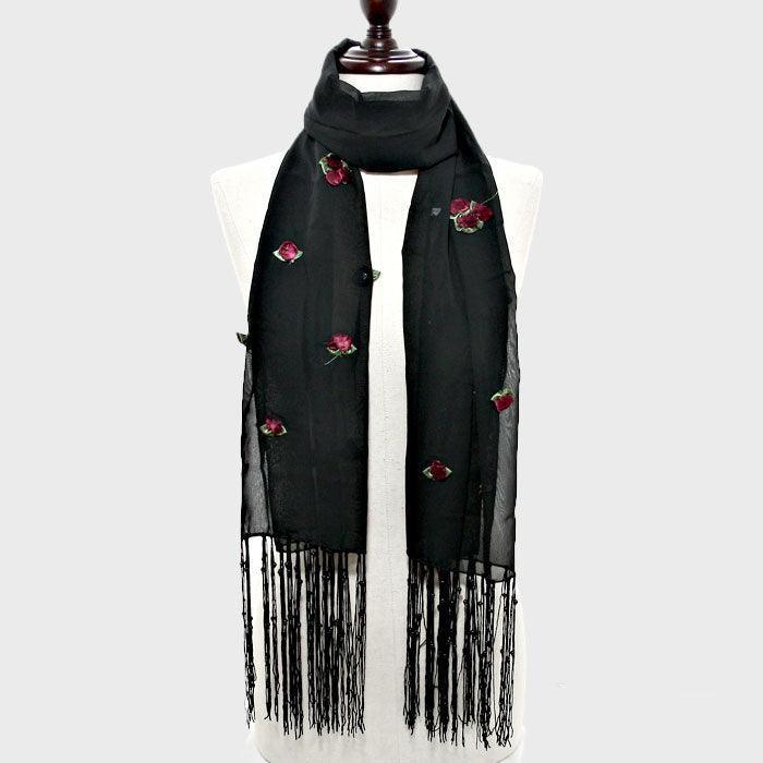 Black Ribbon Flower Accented Scarf - Jewelry Store by Erik Rayo