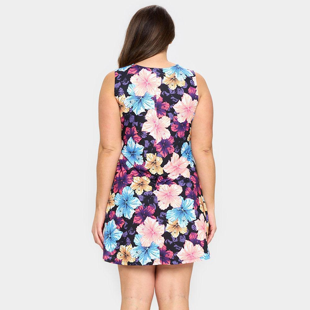 Black Hibiscus Flower Patterned A-Line Dress - Jewelry Store by Erik Rayo