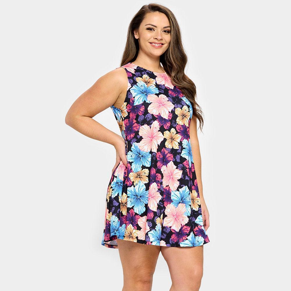 Black Hibiscus Flower Patterned A-Line Dress - Jewelry Store by Erik Rayo