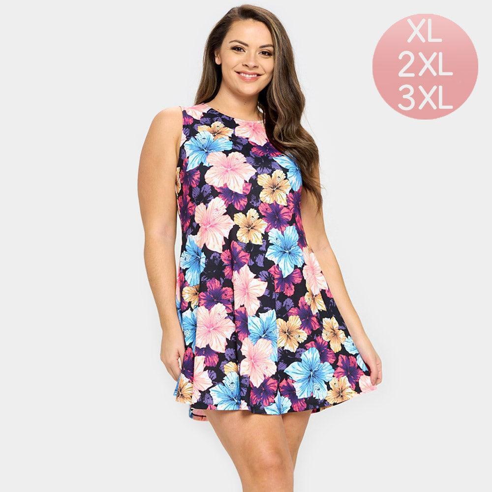 Black Hibiscus Flower Patterned A-Line Dress - Jewelry Store by Erik Rayo