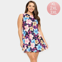 Load image into Gallery viewer, Black Hibiscus Flower Patterned A-Line Dress
