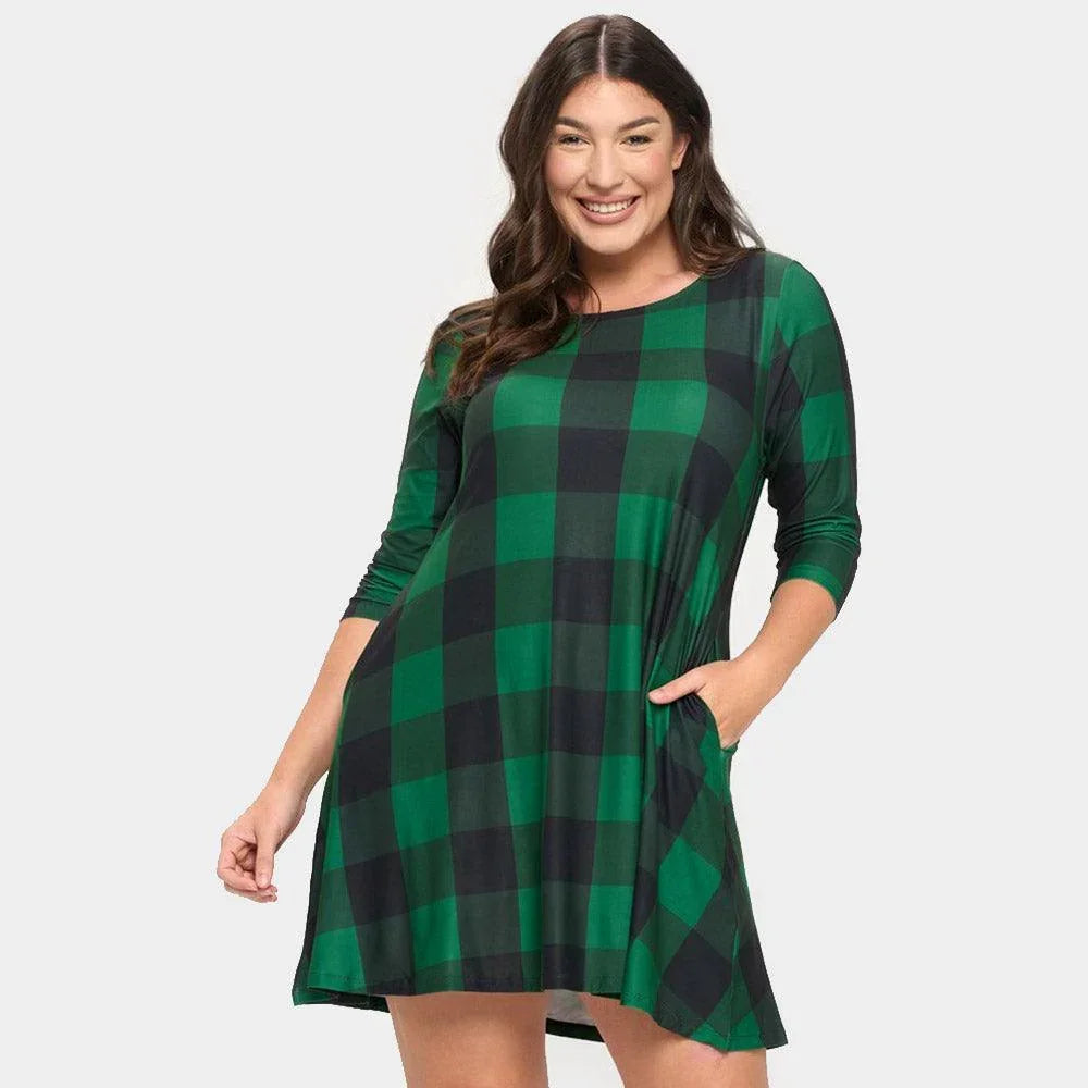 Green Christmas Plaid Check A-Line Dress - Jewelry Store by Erik Rayo