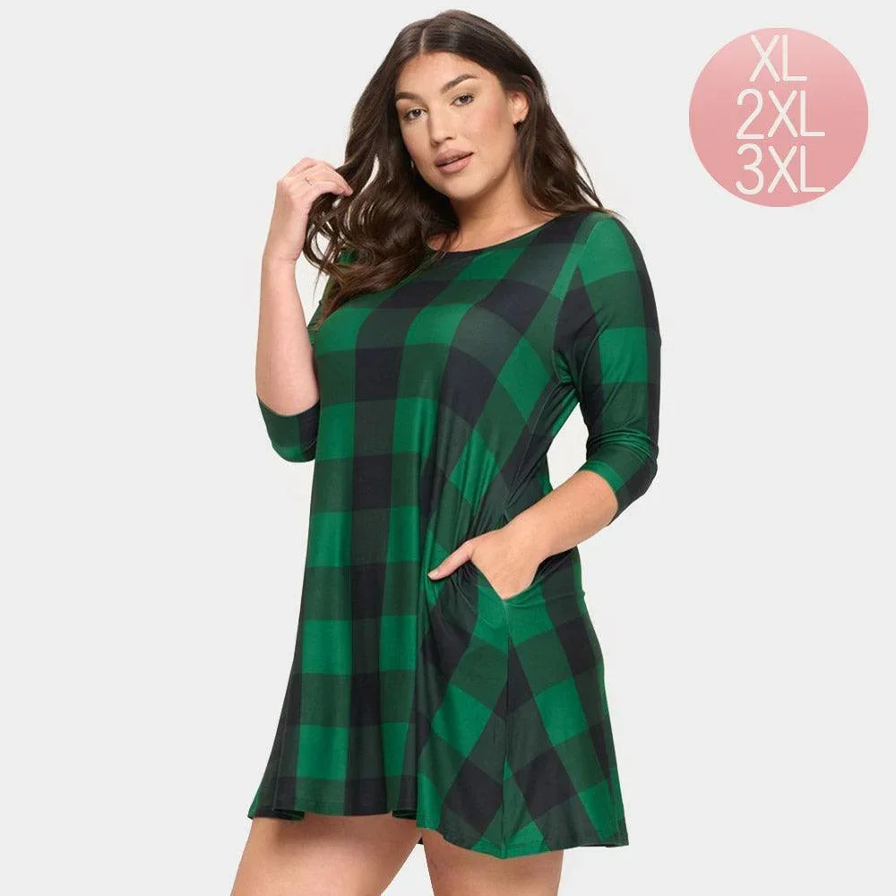 Green Christmas Plaid Check A-Line Dress - Jewelry Store by Erik Rayo