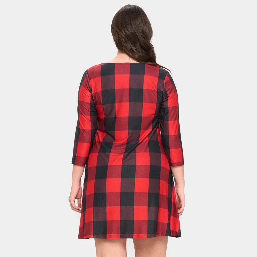 Red Christmas Plaid Check A-Line Dress - Jewelry Store by Erik Rayo
