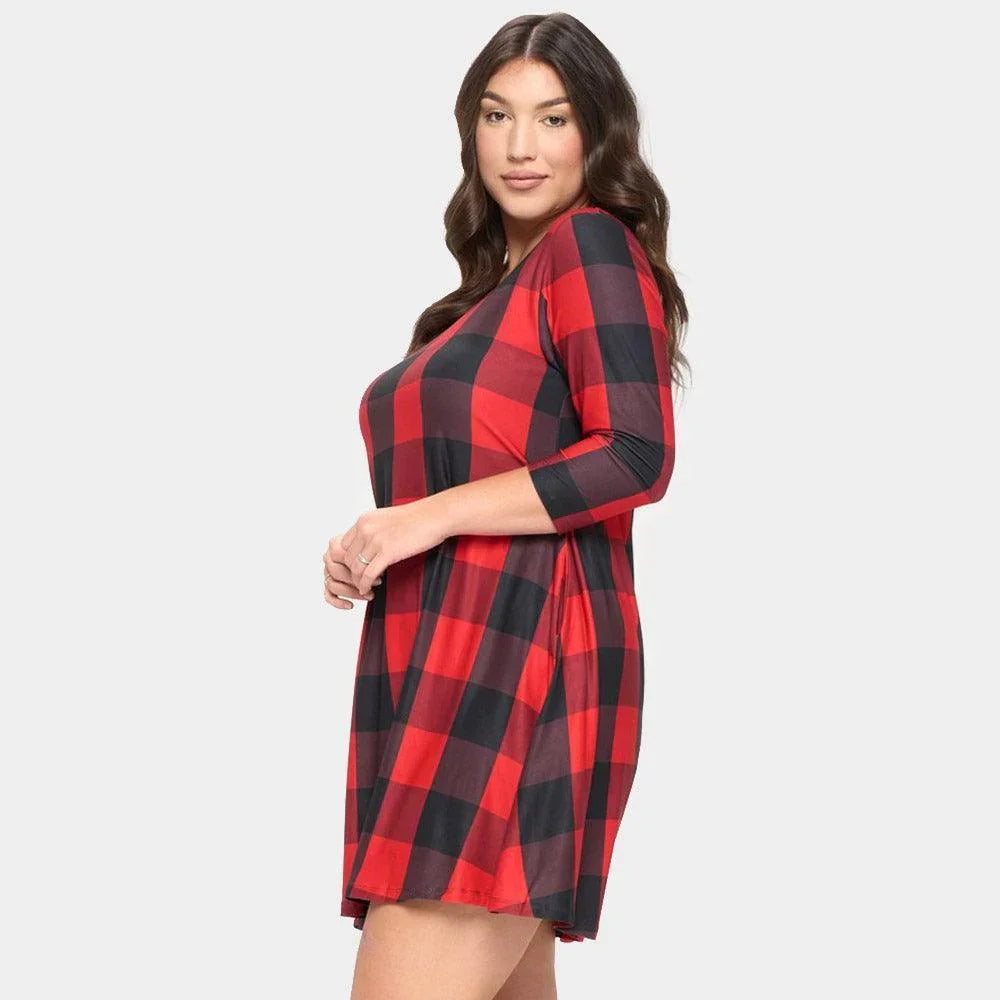 Red Christmas Plaid Check A-Line Dress - Jewelry Store by Erik Rayo