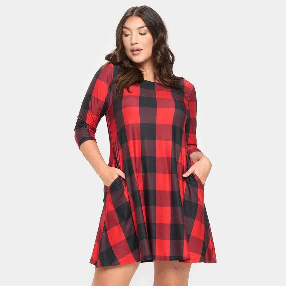 Red Christmas Plaid Check A-Line Dress - Jewelry Store by Erik Rayo