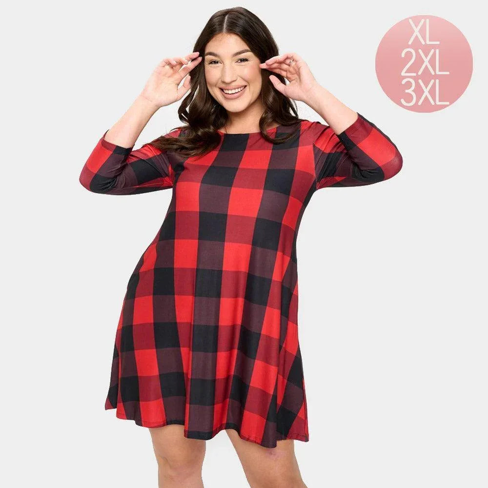 Red Christmas Plaid Check A-Line Dress - Jewelry Store by Erik Rayo
