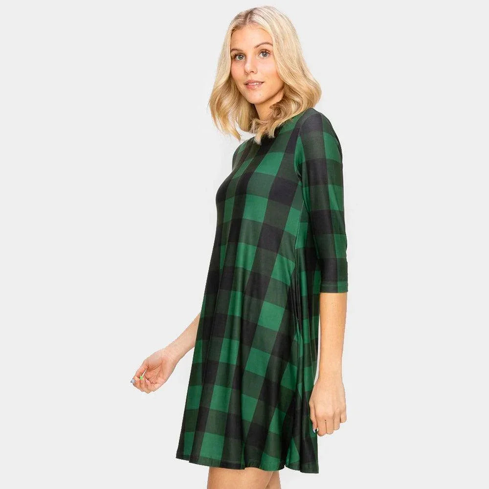 Green Christmas Plaid Check A-Line Dress - Jewelry Store by Erik Rayo