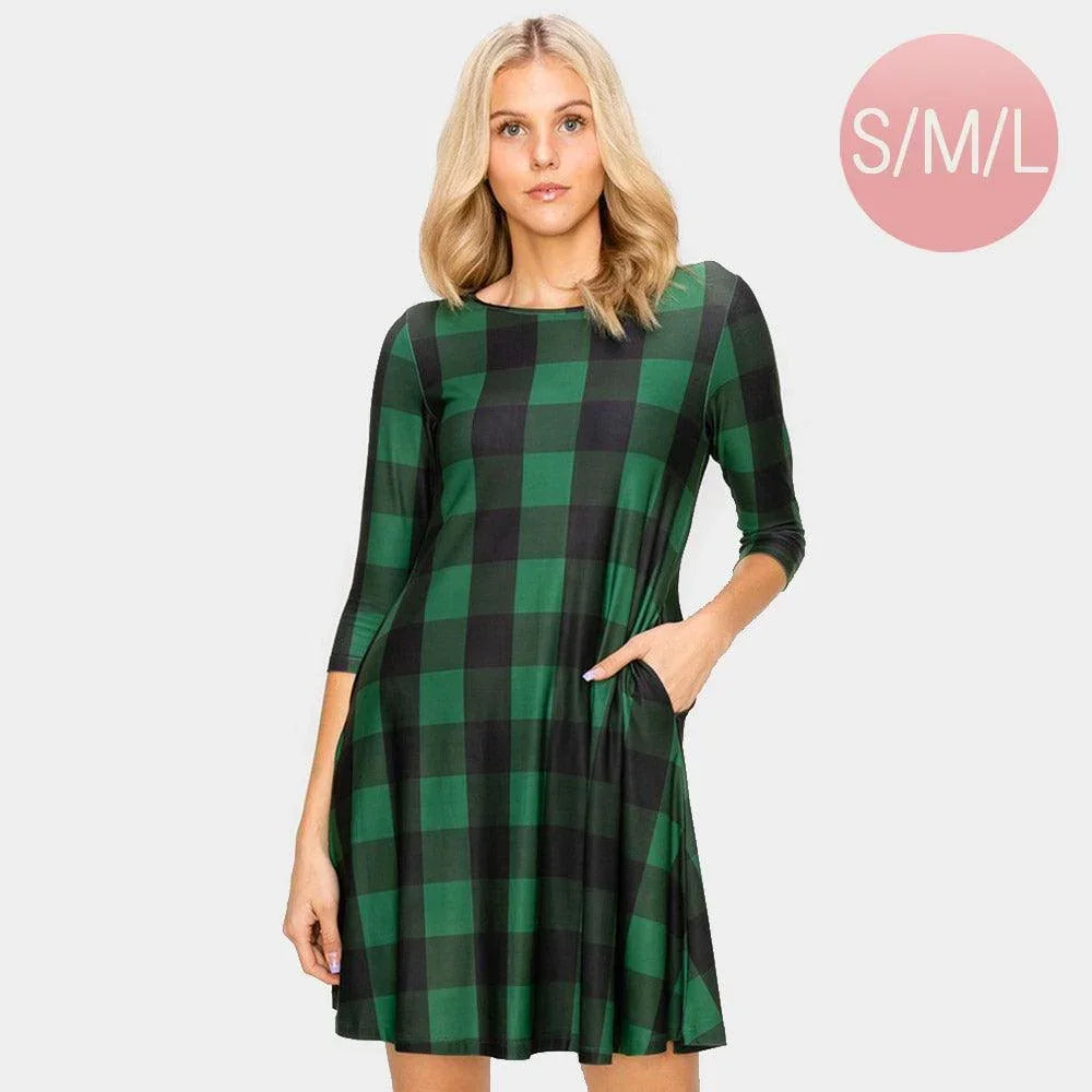 Green Christmas Plaid Check A-Line Dress - Jewelry Store by Erik Rayo