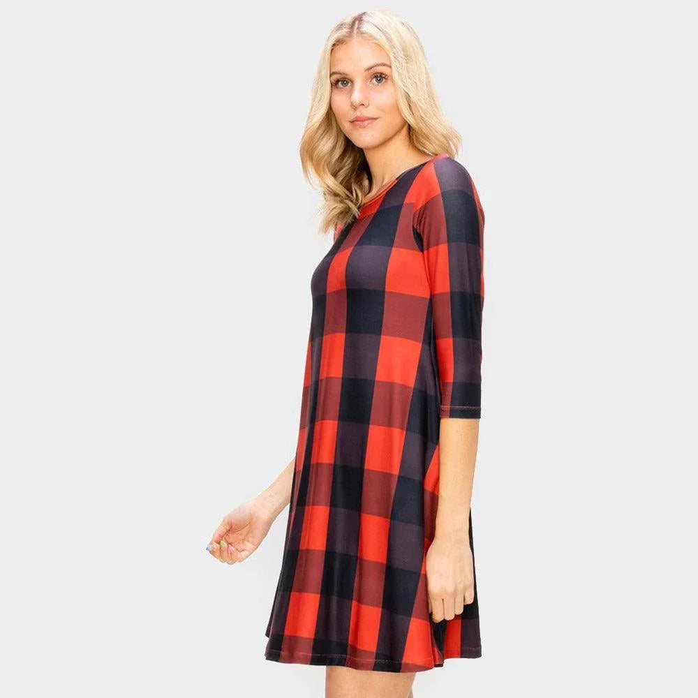 Red Christmas Plaid Check A-Line Dress - Jewelry Store by Erik Rayo