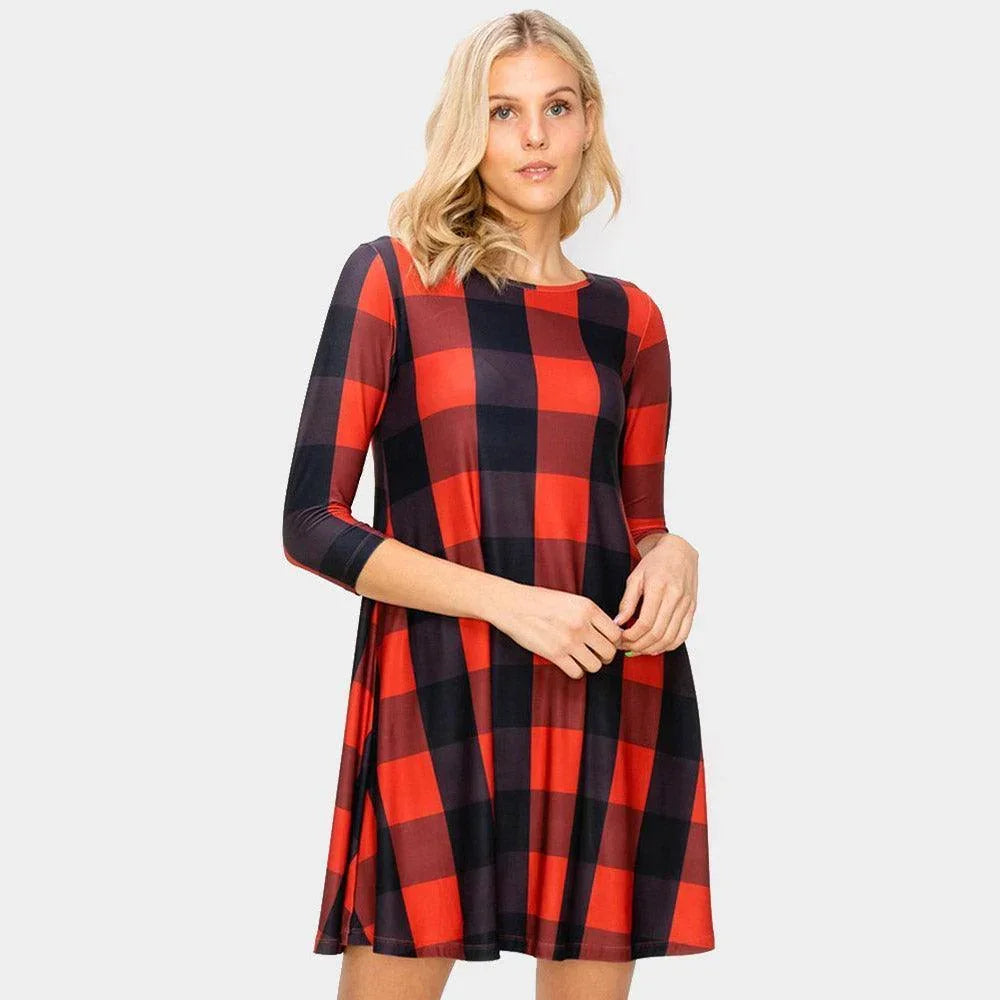 Red Christmas Plaid Check A-Line Dress - Jewelry Store by Erik Rayo