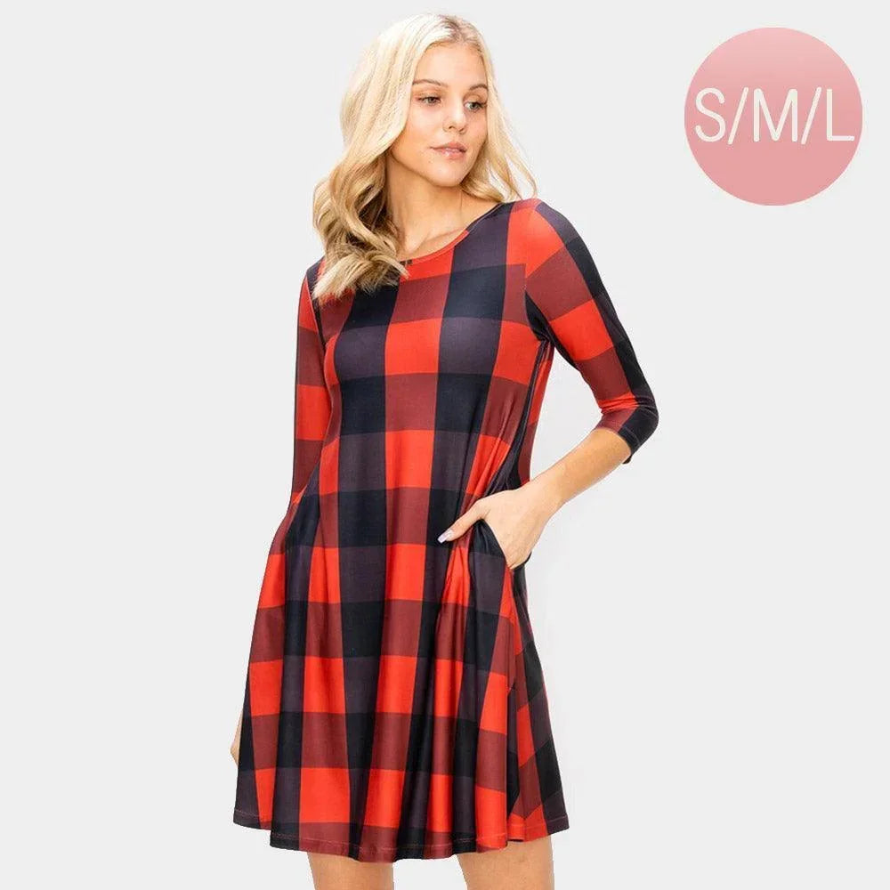 Red Christmas Plaid Check A-Line Dress - Jewelry Store by Erik Rayo