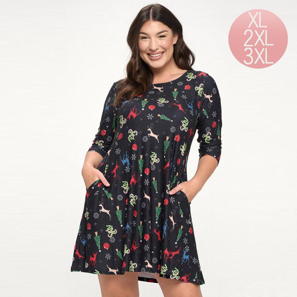 Black Night Before Christmas Printed A-Line Dress