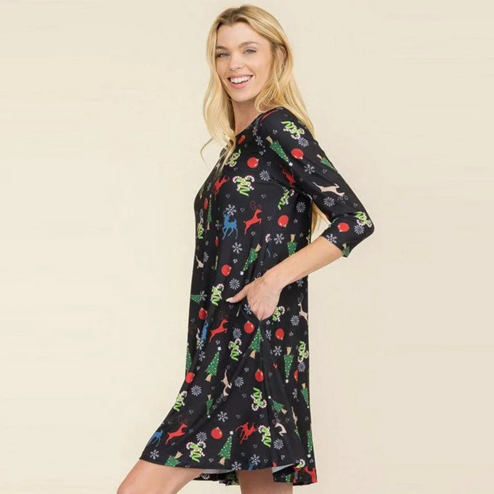Black Night Before Christmas Printed A-Line Dress - Jewelry Store by Erik Rayo