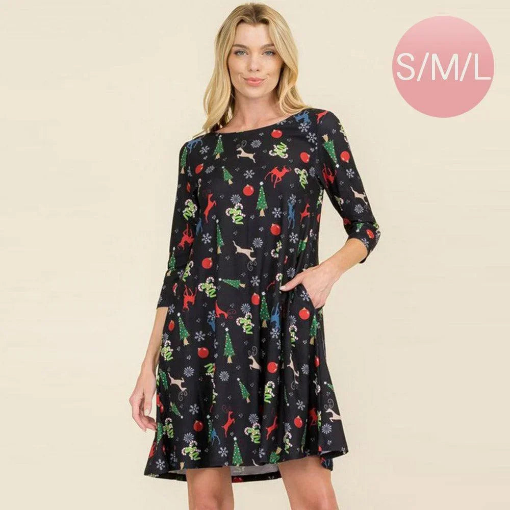 Black Night Before Christmas Printed A-Line Dress - Jewelry Store by Erik Rayo