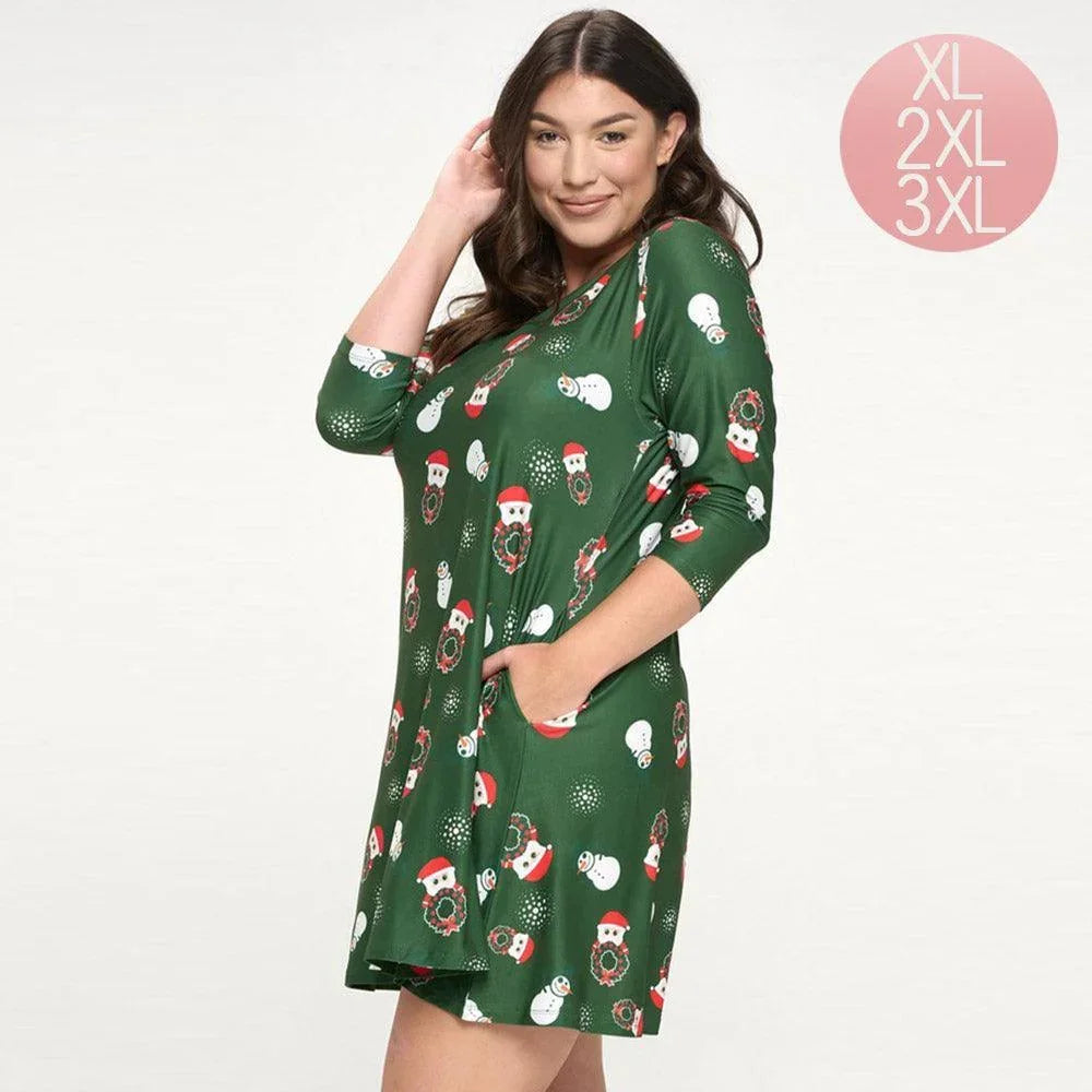 Green Night Before Christmas Printed A-Line Dress - Jewelry Store by Erik Rayo