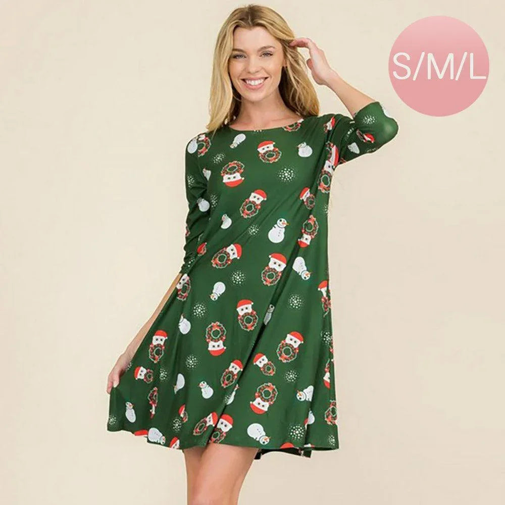 Green Night Before Christmas Printed A-Line Dress - Jewelry Store by Erik Rayo