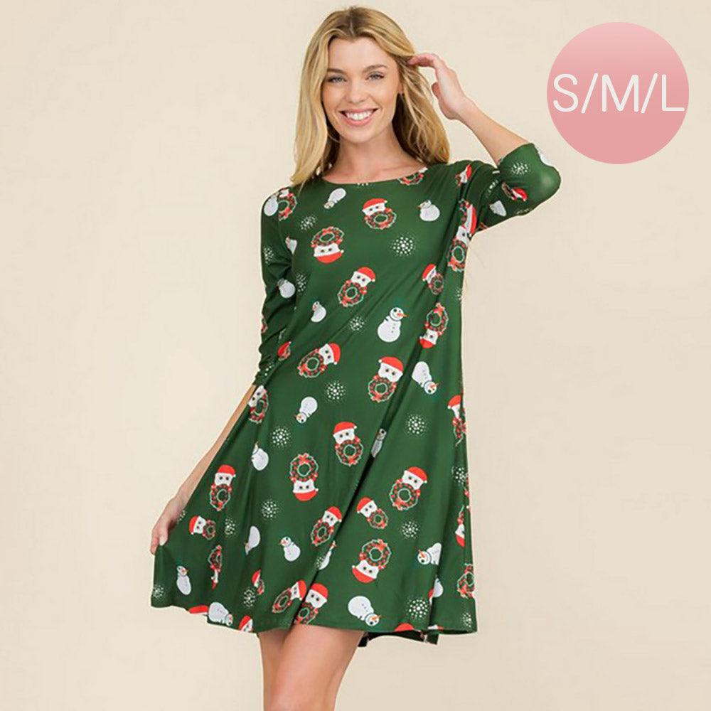 Green Night Before Christmas Printed A-Line Dress