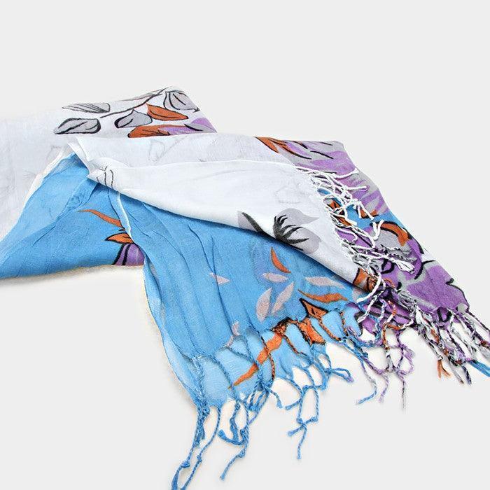 White Flower Print Fringe Scarf - Jewelry Store by Erik Rayo