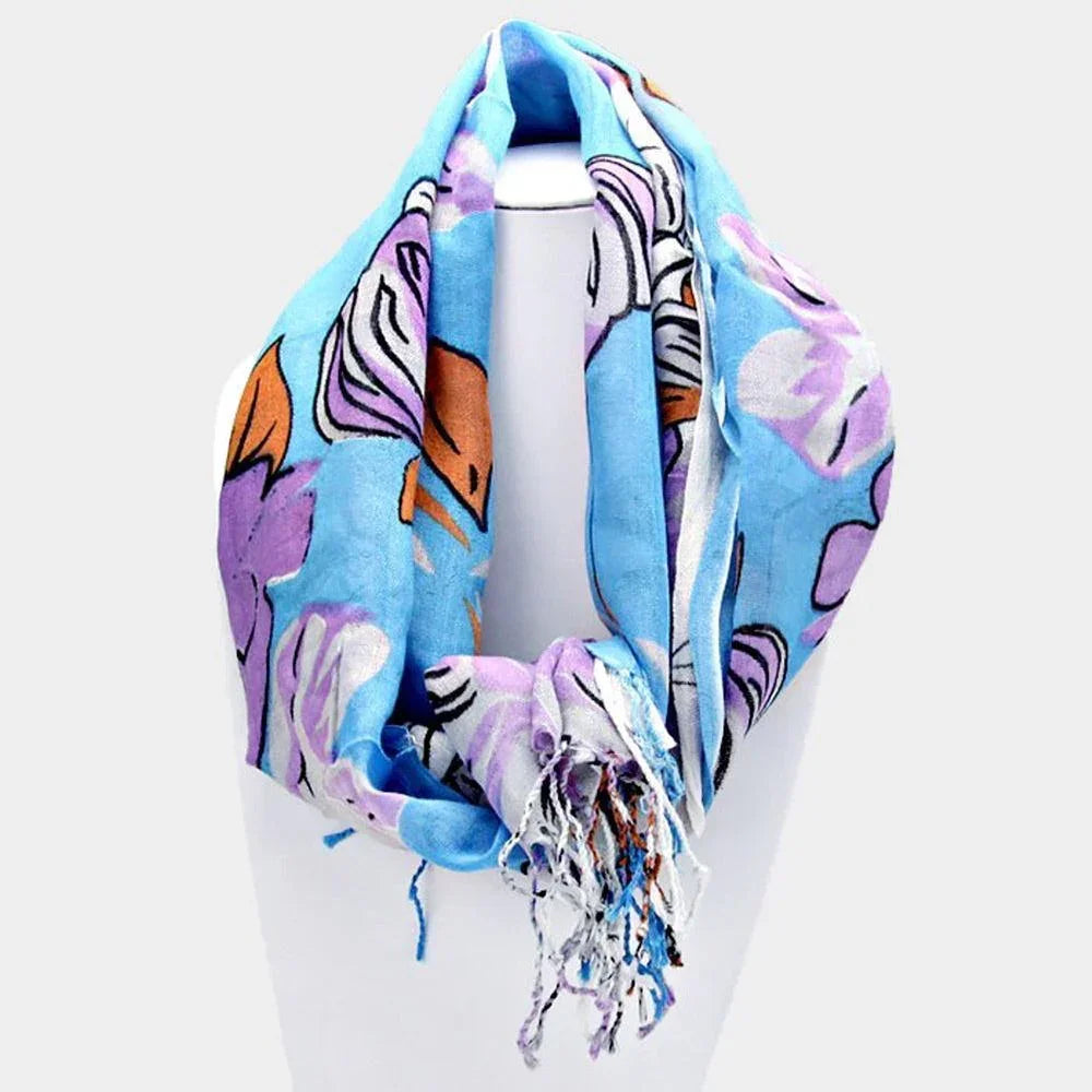 White Flower Print Fringe Scarf - Jewelry Store by Erik Rayo