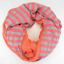 Load image into Gallery viewer, Coral Crinkly Striped Polyester Scarf
