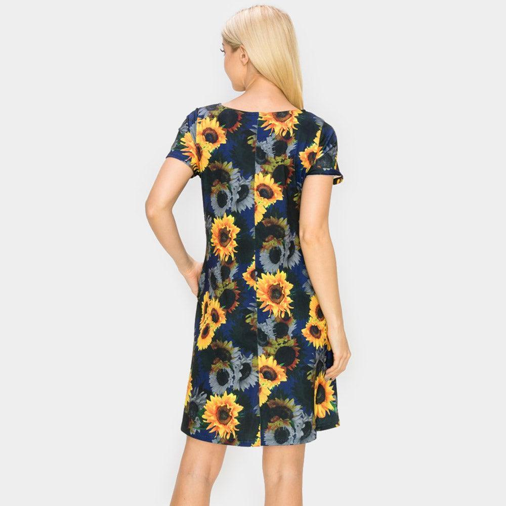Navy Sunflower Patterned A-Line Dress - Jewelry Store by Erik Rayo