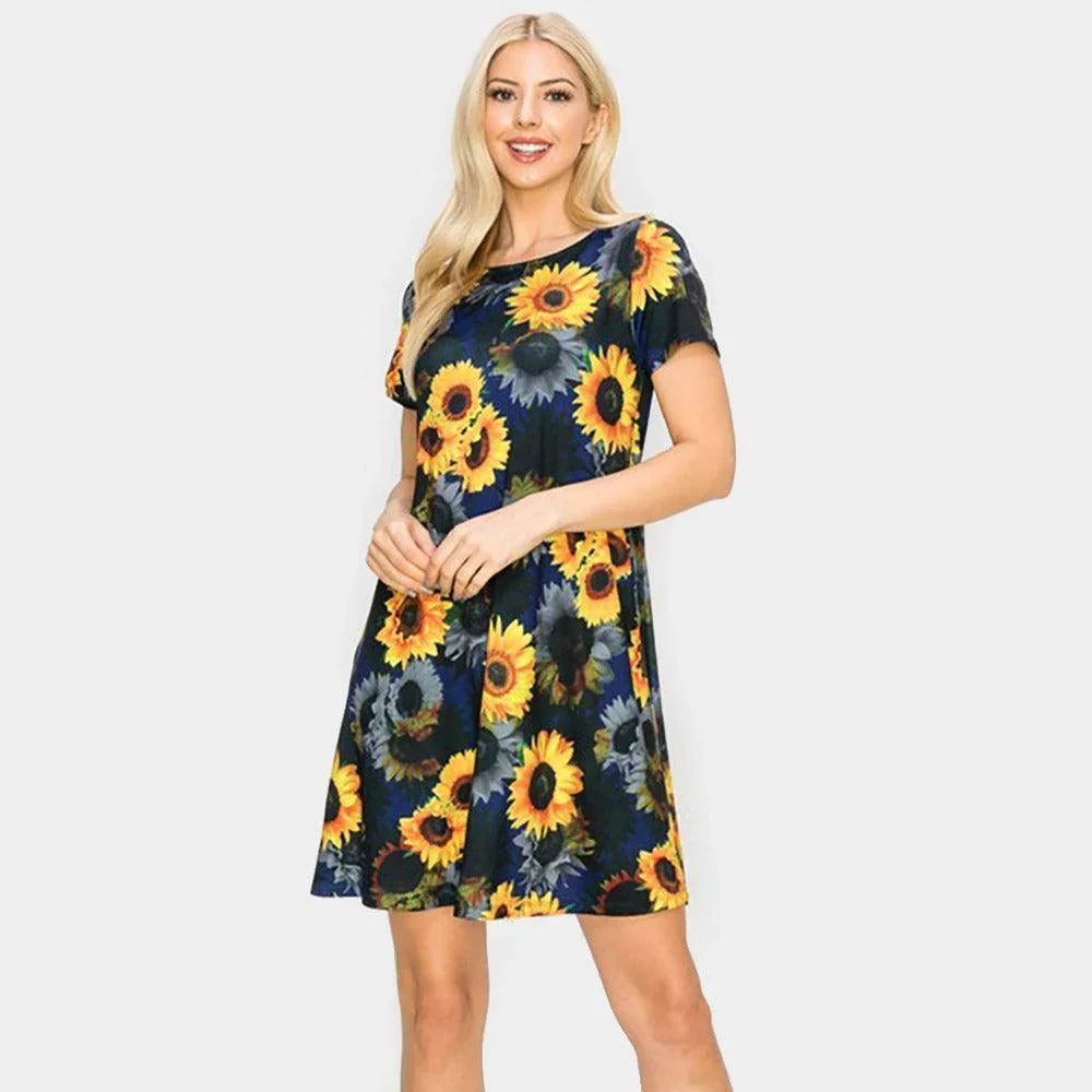 Navy Sunflower Patterned A-Line Dress - Jewelry Store by Erik Rayo
