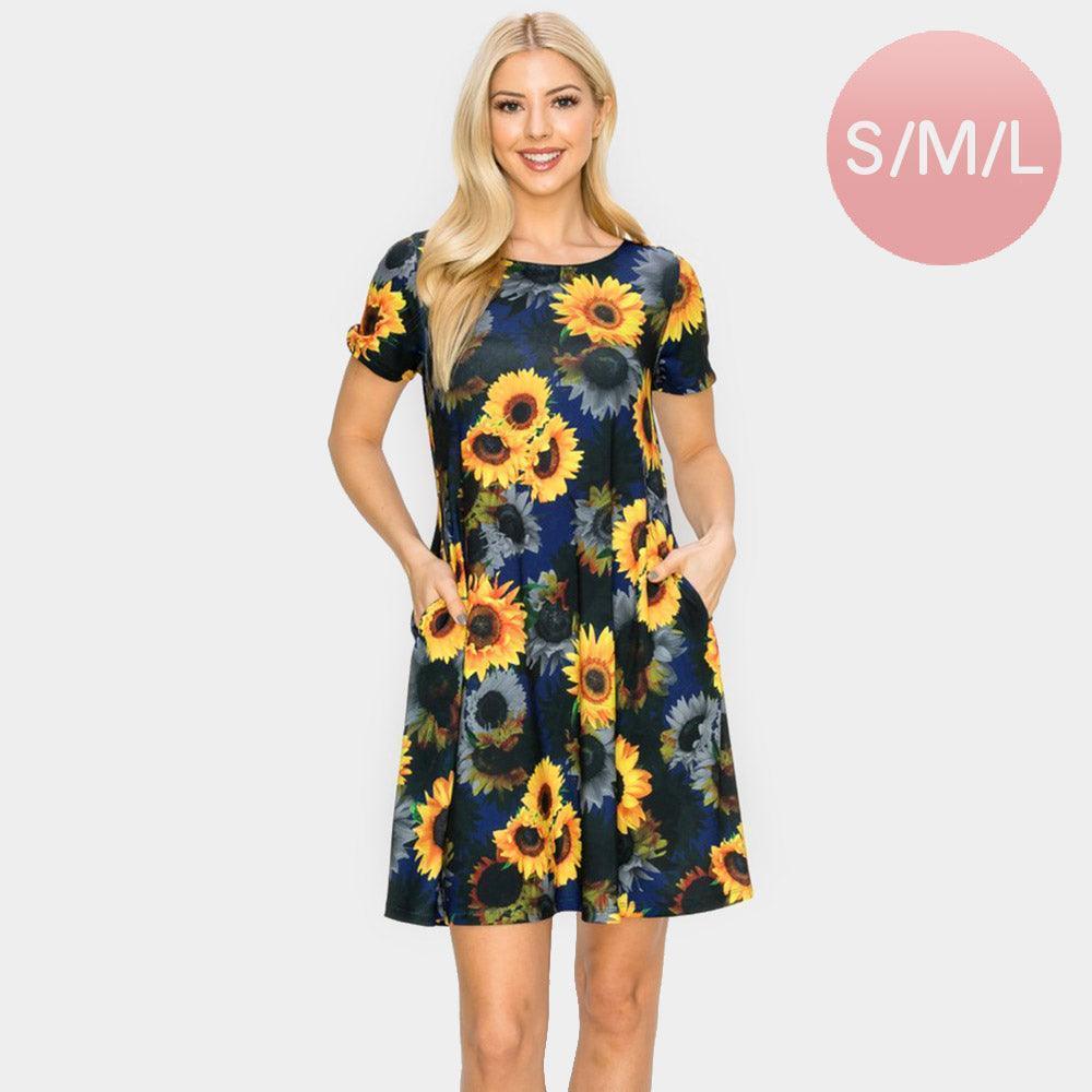 Navy Sunflower Patterned A-Line Dress - Jewelry Store by Erik Rayo