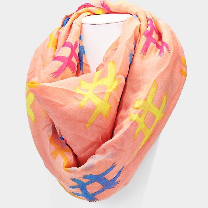 Peach Pound Sign Print Infinity Scarf - Jewelry Store by Erik Rayo